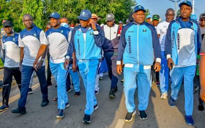 ACTING GOVERNOR OF NIGER STATE, COM. YAKUBU GARBA LEADS OTHER PARTICIPANTS IN A MAIDEN EDITION OF MONTHLY ROAD WALK FOR CIVIL SERVANTS AND POLITICAL APPOINTEES ***COMMENDS NIGERLITES FOR MAINTAINING PEACE